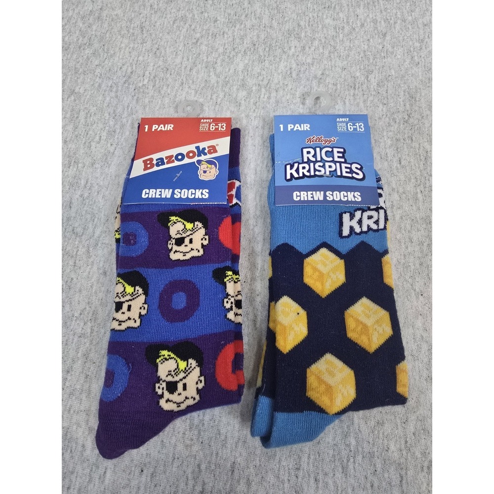 New! Krispies & Bazooka Crew Socks! Adult Size 6-13 Duo Made For Success